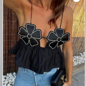 Elegant Black Floral Embellished Women's Top